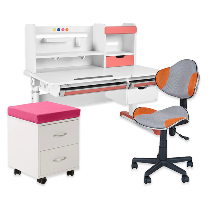 Парта FunDesk Sentire Pink + кресло FunDesk LST3 Orange-Grey + тумбочка FunDesk SS15W Pink