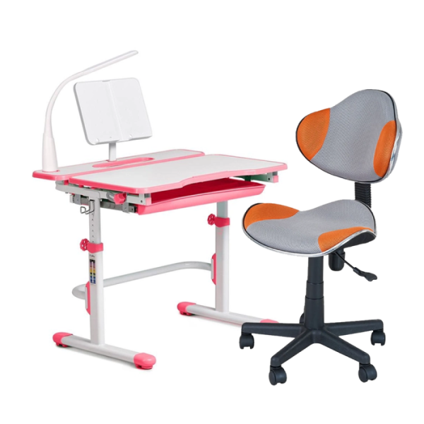 Комплект для девочки растущая парта Cubby Fressia Pink + компьютерное кресло FunDesk LST3 Orange-Grey